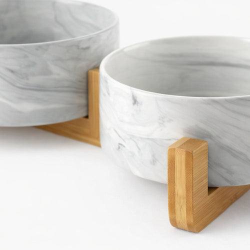 Doppelte Keramik Napf mit Bambusständer