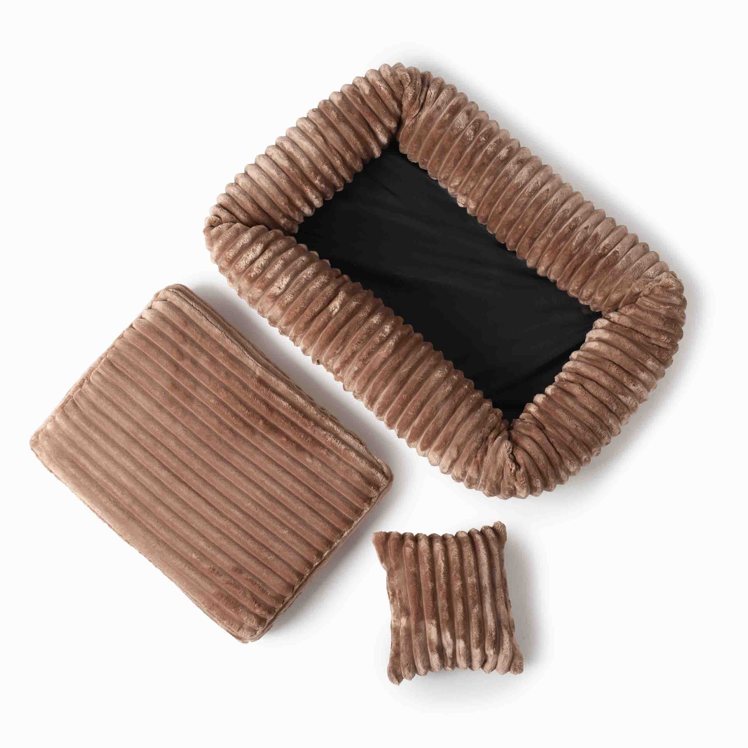 Orthopädisches Hundebett in hellbraun/beige aus Cordstoff, komfortable 9 cm HR + VISCO-Schaumfüllung für Hunde