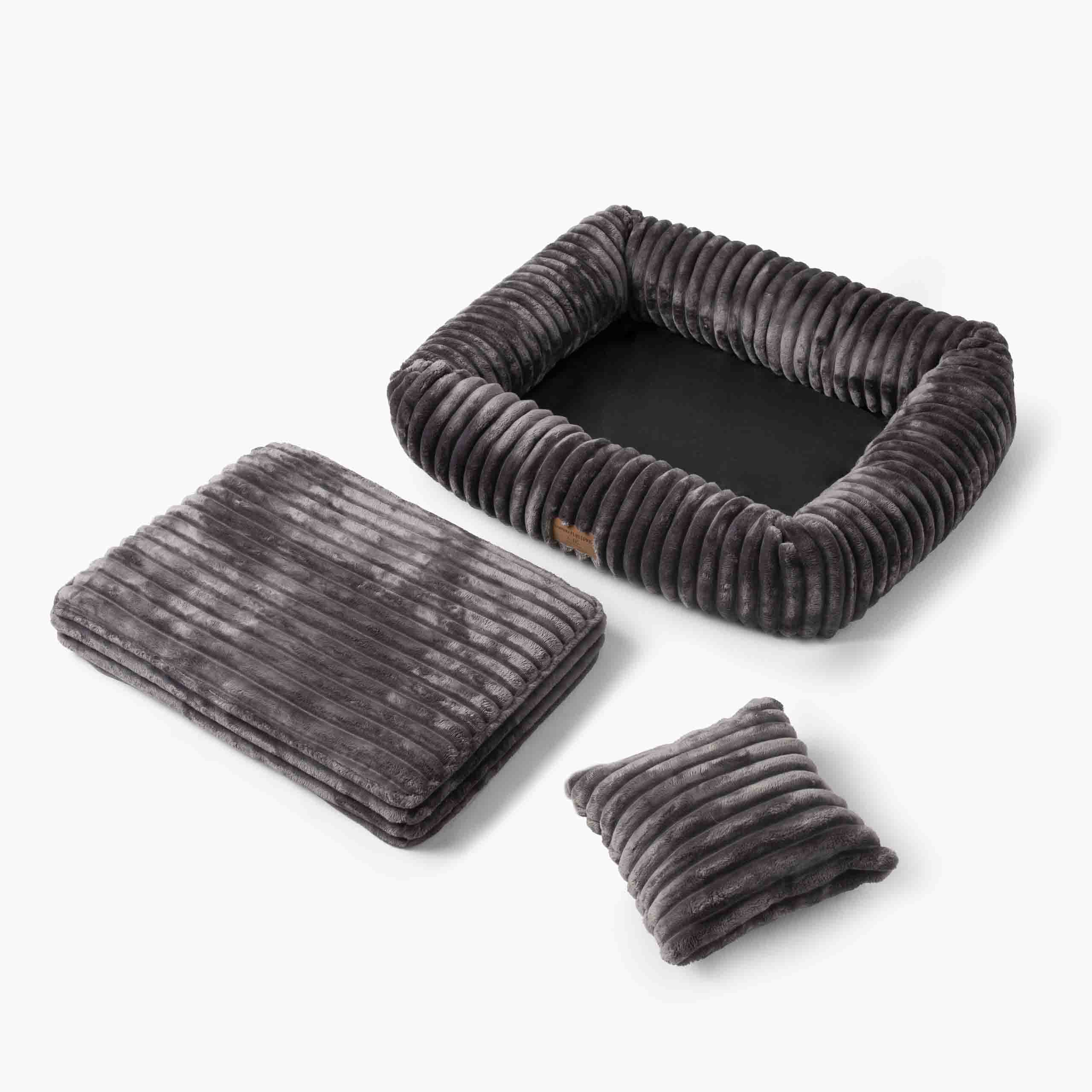 Detailansicht der orthopädischen Hundematratze in dunkelgrau, Cordstoff, 9 cm HR + VISCO-Schaum für optimalen Komfort und Unterstützung