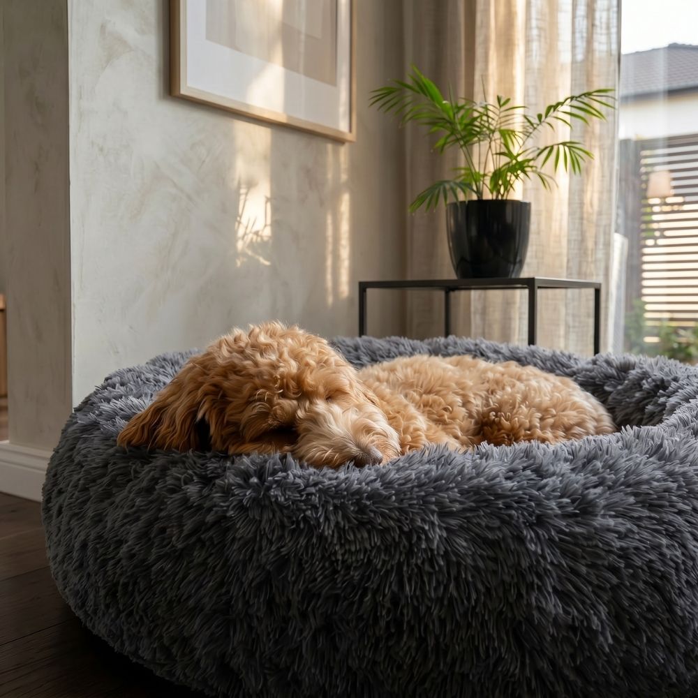 Hundebett WOLKE Plüsch Dunkelgrau