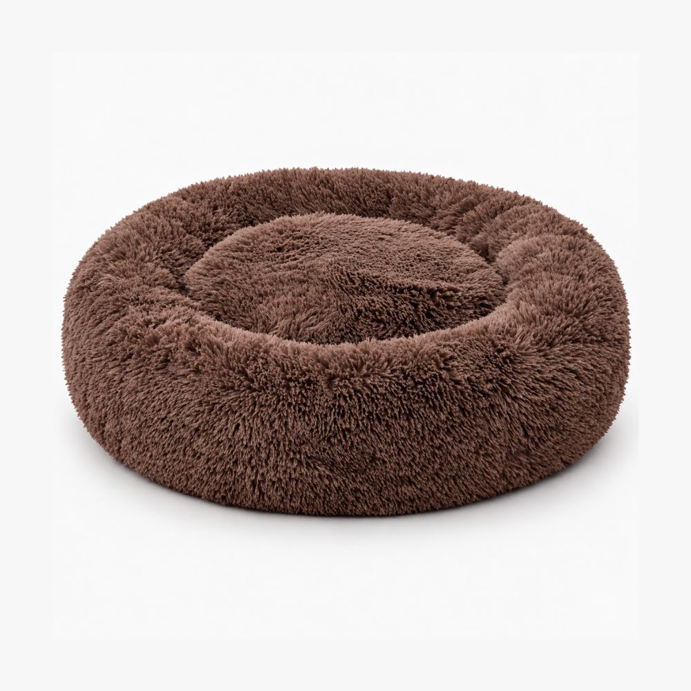 Flauschiges Hundebett Wolke braun, rundes gemütliches Hundekissen