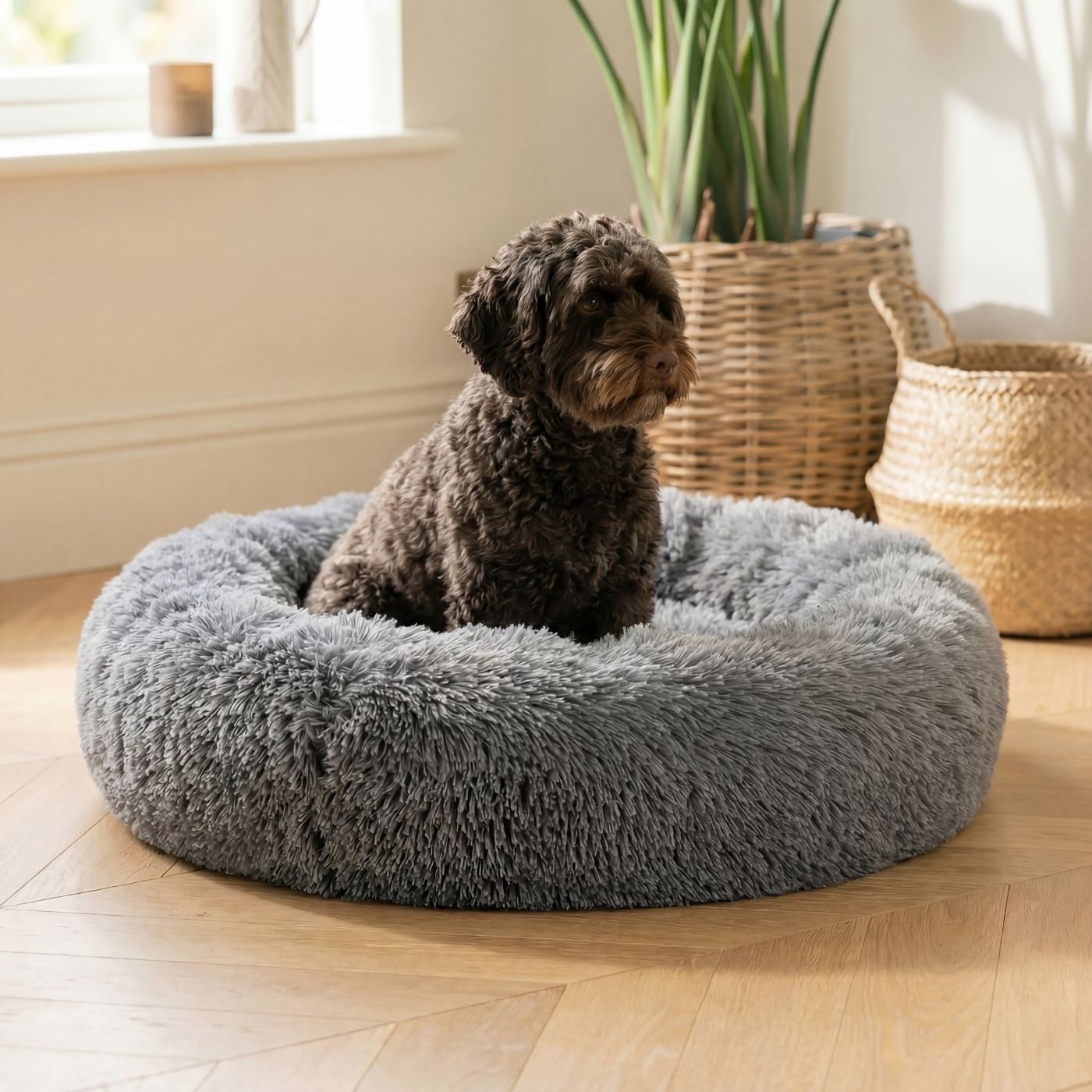 Hundebett Plüsch Wolke PREMIUM Dunkelgrau
