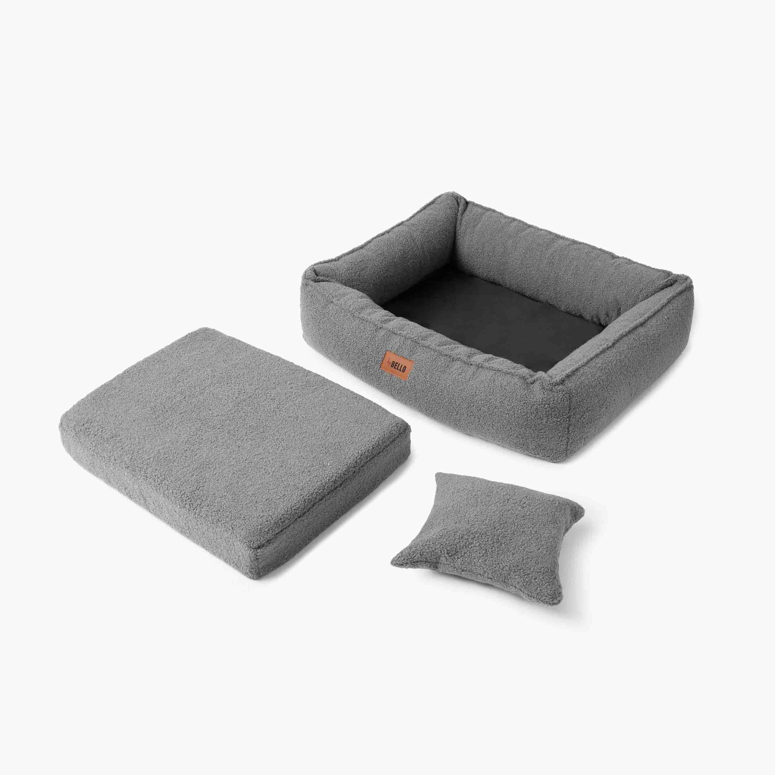 Luxuriöses orthopädisches Hundebett aus weichem Bouclé-Gewebe